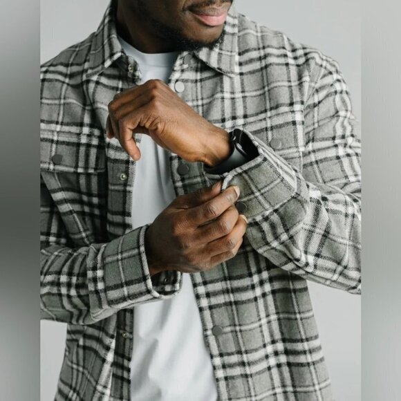 Zyia Gray Sierra Route Flannel shirt Size L wool blend button down plaid shacket - Picture 2 of 7